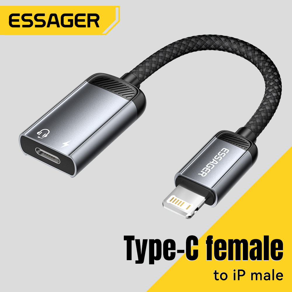 Wired Earphone Lightning - Essager Typ-C-Audio-Adapterkabel, Typ-C-Buchse auf IP-Stecker, Adapter,