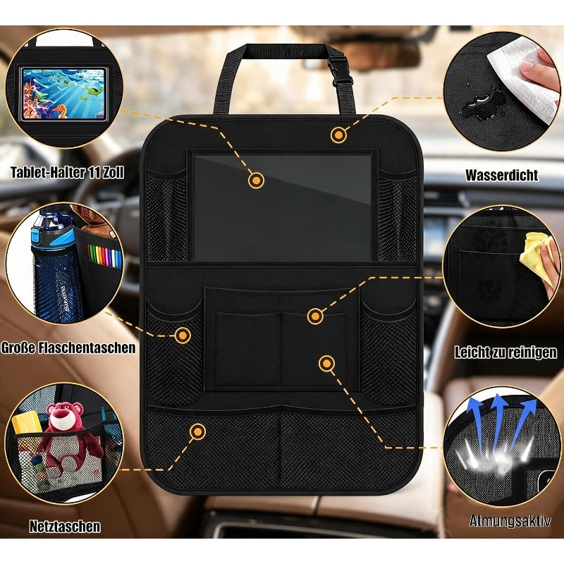 Tablet Cover Accessories - Auto-Rücksitz-Organizer mit Touchscreen-Tablet-Halter, Aufbewahrungstaschen, Sitzrücken-Schutzabdeckung, Auto-Innenausstattungszubehör