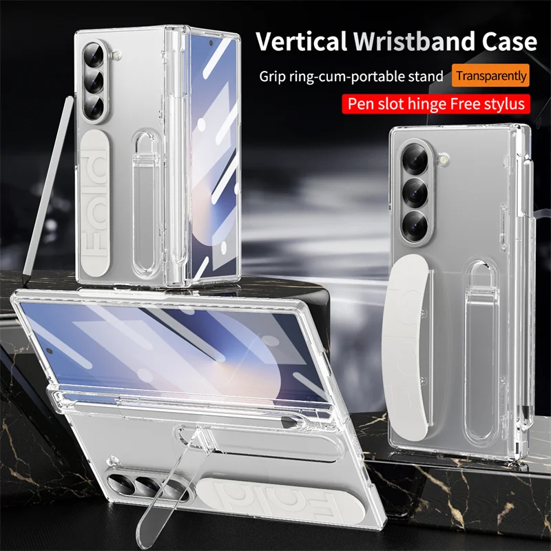 Case With Pencil Holder - Luxuriöse Handgelenkband-Halterung, Scharnier-Telefonhülle für Samsung Galaxy