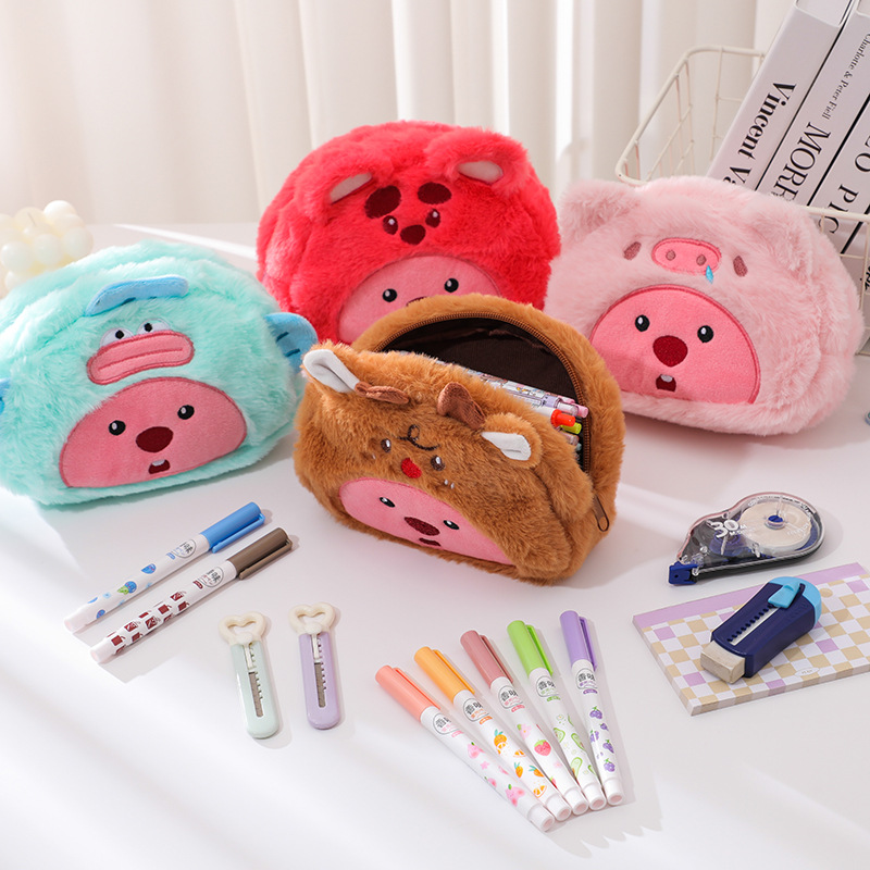 Case With Pencil Holder - Cartoon-Plüsch-Federmäppchen für Schüler, Kawaii-Aufbewahrungstasche für Stifte,